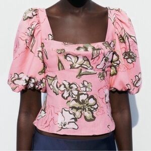 Floral Pink Puff Sleeve Top